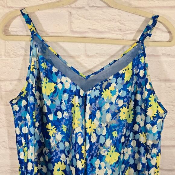 L Oscar De La Renta Pink Label VTG Blue Floral Slip & Robe Set Sze L Satin Bloom - Picture 11 of 16